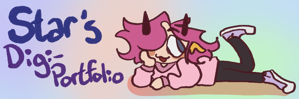 A simple header featuring my mascot laying with his cheek resting in his hand. It says [Star's Digi-Portfolio] on the side.